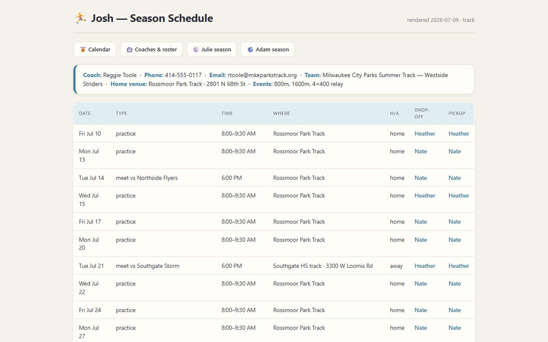 Josh's printable season page — track
