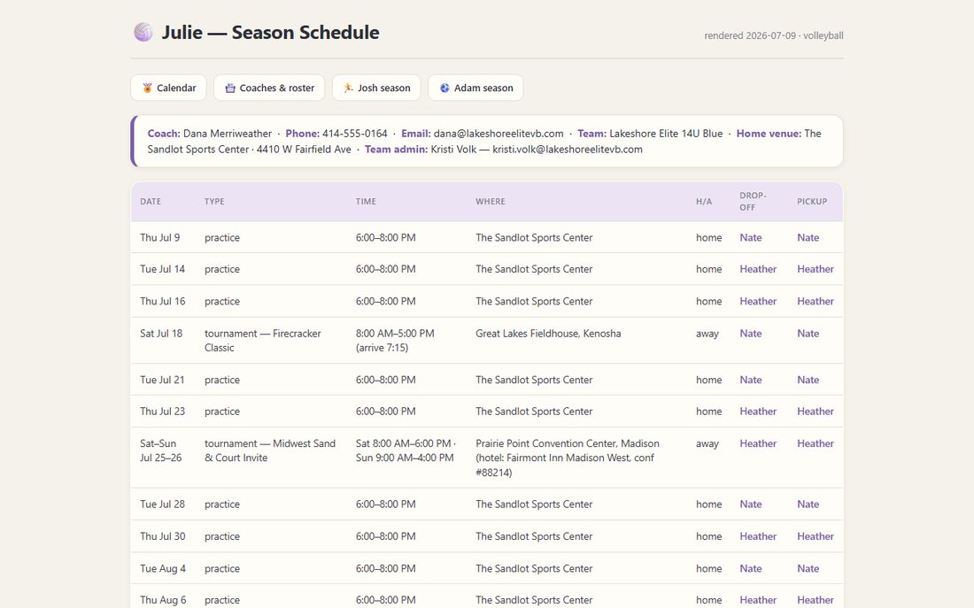 Julie's printable season page — volleyball